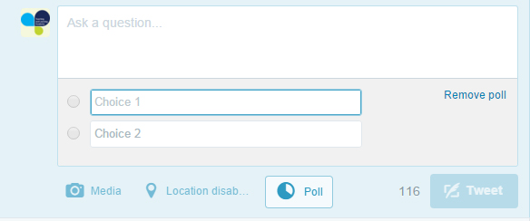 Tweet poll, showing a twitter tweet and the polling options beneath