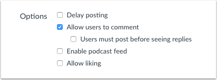 Announcement settings in canvas - allow users to comment.