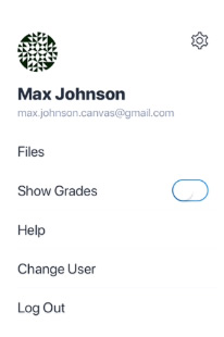 The user menu on iOS devices is now available for you to access files, display grades on the dashboard and get help from canvas support.