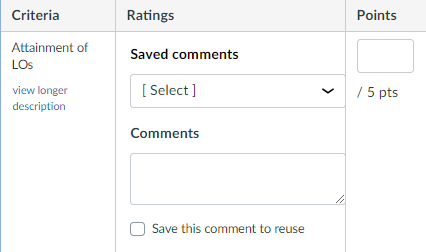 Rubric Free-form comments option