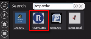 respondus appPlayer search box and Resp4Camp icon appearing in search results.