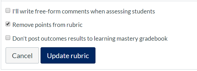 The option to remove points from a rubric within the rubric settings.