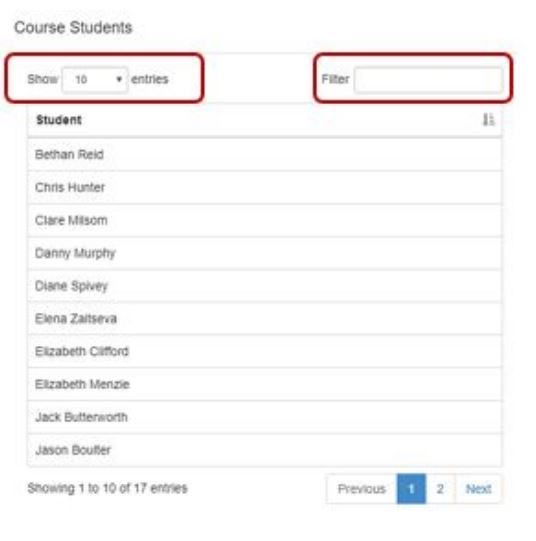 Screen grab of customising view of course students.