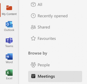 web interface showing the sub menu selection for meeting