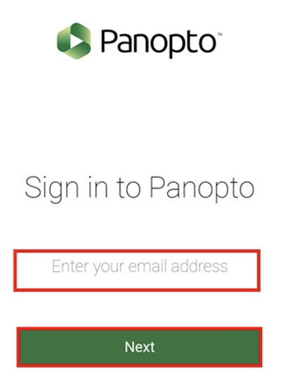 Panopto App Login page where you need to add your email address as part of the login process.