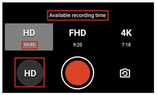 The recording window which also displays the HD quality optiona and the option to flip the camera.