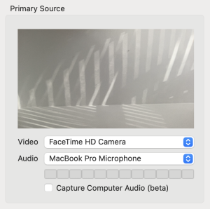 Video and Audio settings in the Panopto Application record window.