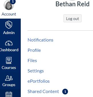 Shared Content can be found in Account section of canvas