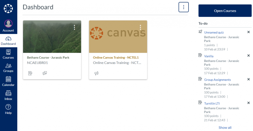 This image displays your Canvas Dashboard in Card View