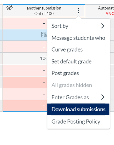 Assignment Column Options in Grades - Download Submissions