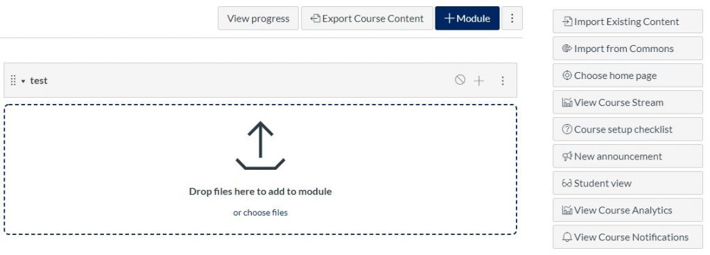 Drage files for upload into a module on your course hompage.