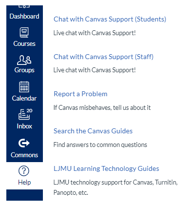 Canvas Help Menu