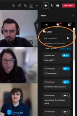 Teams Interface - Vevox Q &A available in side panel