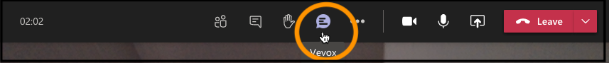 Teams Interface - Vevox Icon Appears in Teams Toolbar