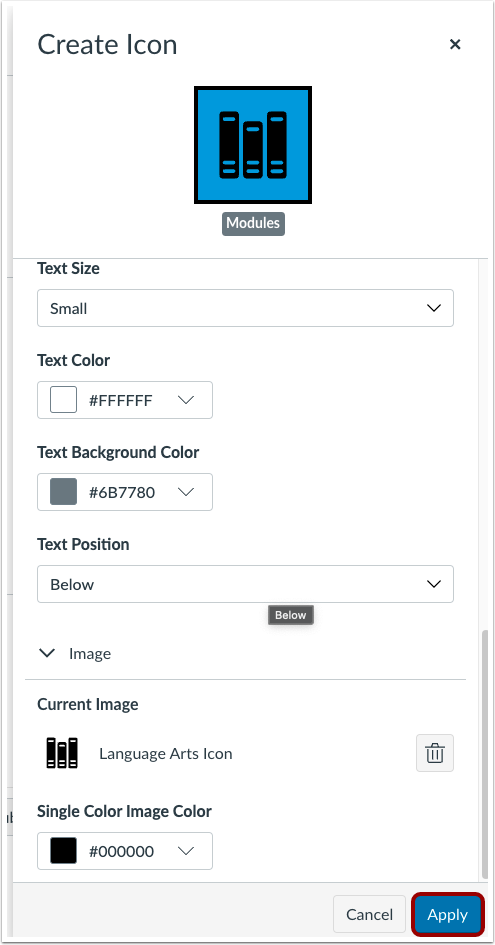 The icon maker allows you to configure your own icon with a number of options, enabling you to select images, position text and specify colours.
