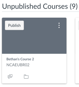Courses can be published directly from the course card on the Canvas Dashboard.