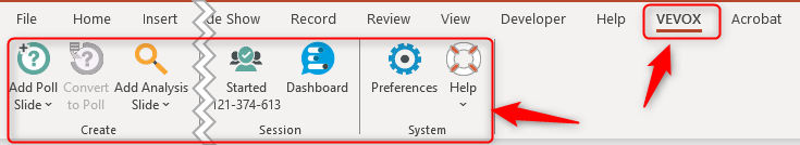 Highlighting the Vevox tab in PowerPoint